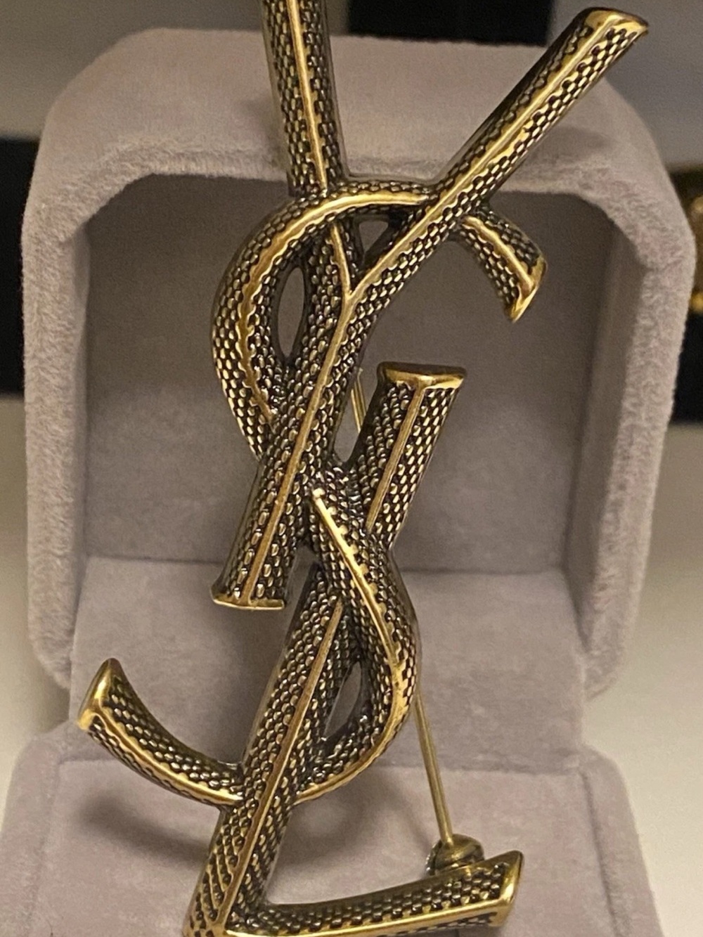 Yves Saint Laurent Textured Gold Logo Pin